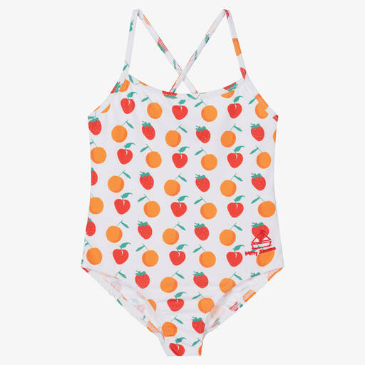 Mitty James-Maillot de bain blanc et orange fruits pour fille | Childrensalon Outlet