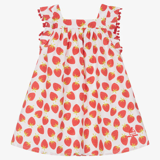 Mitty James-Robe blanche et rouge en coton à fraises fille | Childrensalon Outlet