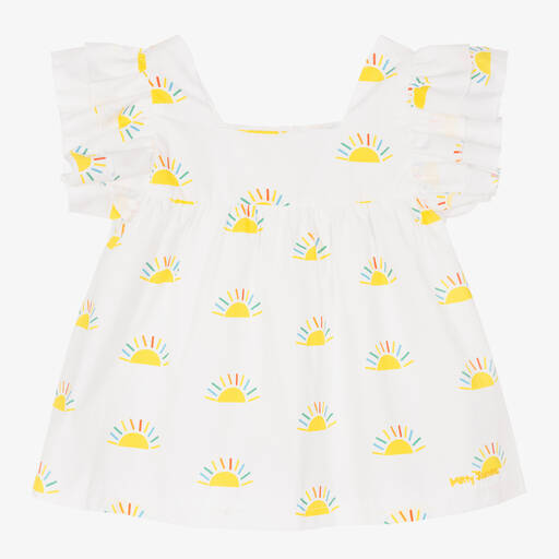 Mitty James-Blouse blanche en coton blanche et jaune soleil fille | Childrensalon Outlet