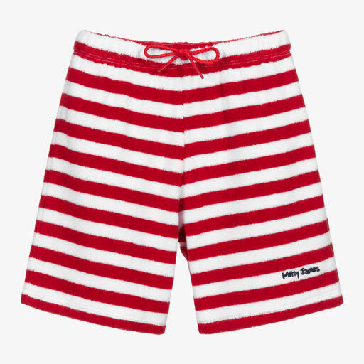 Mitty James-Red Striped Cotton Towelling Shorts | Childrensalon Outlet