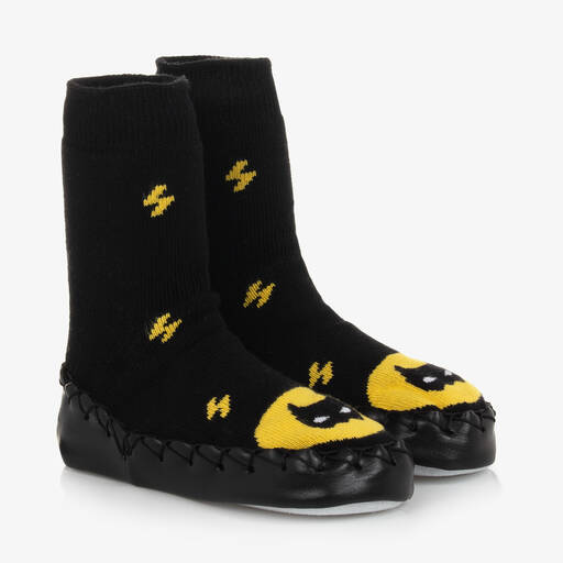 Moccis-Chaussons-chaussettes noirs et jaunes | Childrensalon Outlet