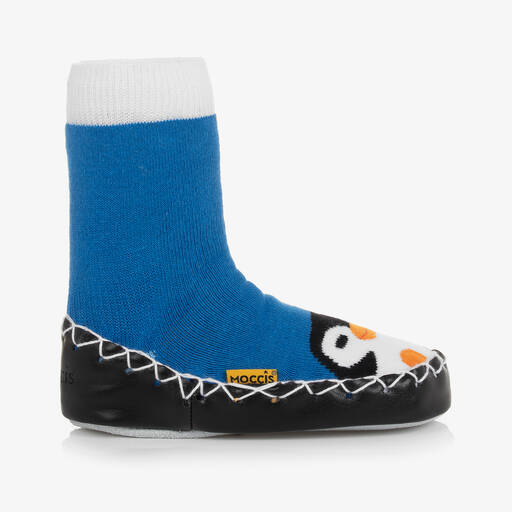 Moccis-Chaussons d'intérieur bleus à motif pingouin 'Pengy Brr' | Childrensalon Outlet