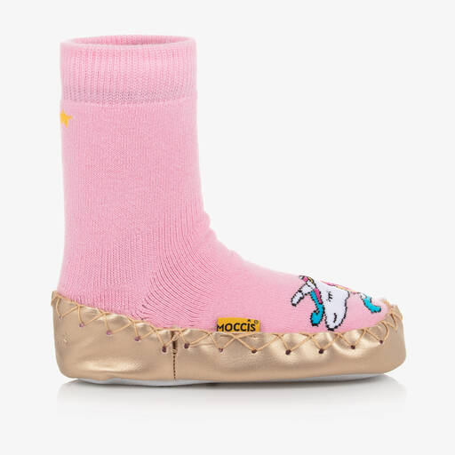 Moccis-Pink & Gold Slipper Socks | Childrensalon Outlet