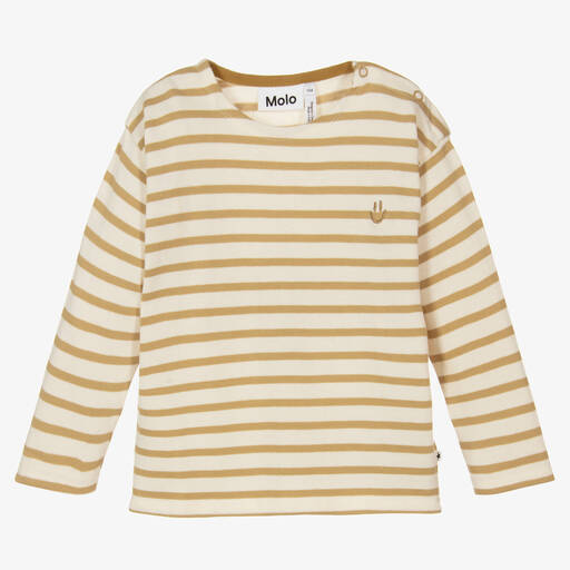 Molo-Beige & Ivory Striped Knit Cotton Sweater | Childrensalon Outlet