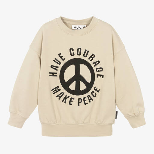 Molo-Beige Peace Cotton Sweatshirt | Childrensalon Outlet