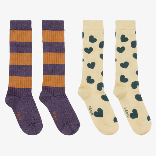 Molo-Beige & Purple Socks (2 Pack) | Childrensalon Outlet
