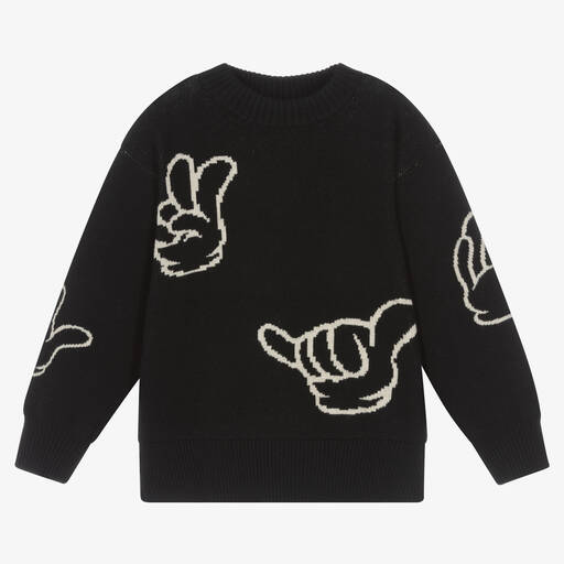 Molo-Black Cotton Knitted Hand Sign Sweater | Childrensalon Outlet