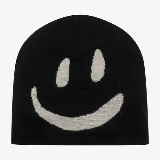 Molo-Black Wool Knit Smiling Face Beanie Hat | Childrensalon Outlet