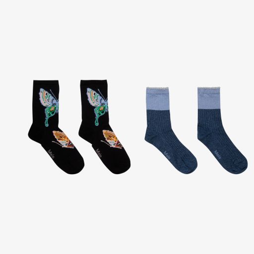 Molo-Blue & Black Socks (2 Pack) | Childrensalon Outlet