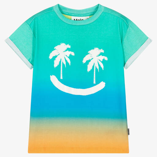 Molo-Blue Boys Green Cotton Smiley T-Shirt | Childrensalon Outlet
