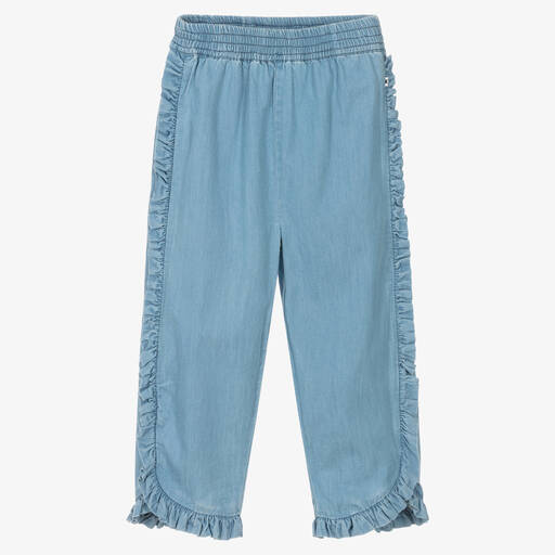 Molo-Blue Chambray Frill Trousers | Childrensalon Outlet