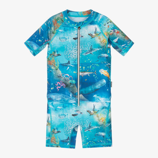 Molo-Blue Ocean Print Sun Suit (UPF50+) | Childrensalon Outlet