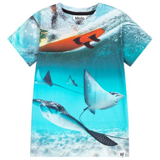 Molo-Blue Organic Cotton T-Shirt | Childrensalon Outlet
