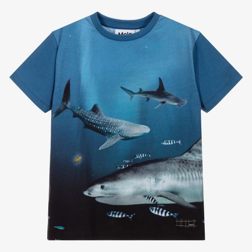 Molo-Blue Organic Cotton T-Shirt | Childrensalon Outlet