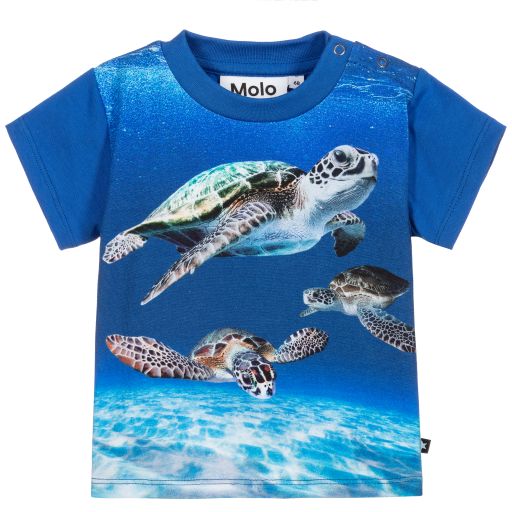 Molo-Голубая хлопковая футболка с черепахами | Childrensalon Outlet