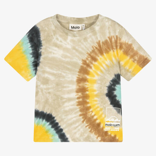 Molo-Boys Beige Cotton Tie Dye T-Shirt | Childrensalon Outlet