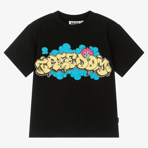Molo-Boys Black Graffiti Freedom T-Shirt | Childrensalon Outlet