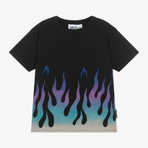 Molo-Boys Black Organic Cotton Flame T-Shirt | Childrensalon Outlet
