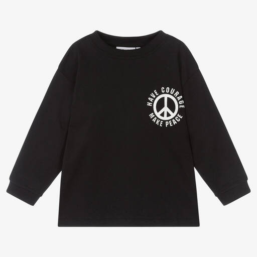 Molo-Boys Black Organic Cotton Peace & Courage Top | Childrensalon Outlet