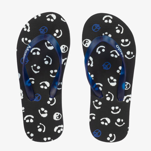 Molo-Boys Black Smiling Face Flip Flops | Childrensalon Outlet