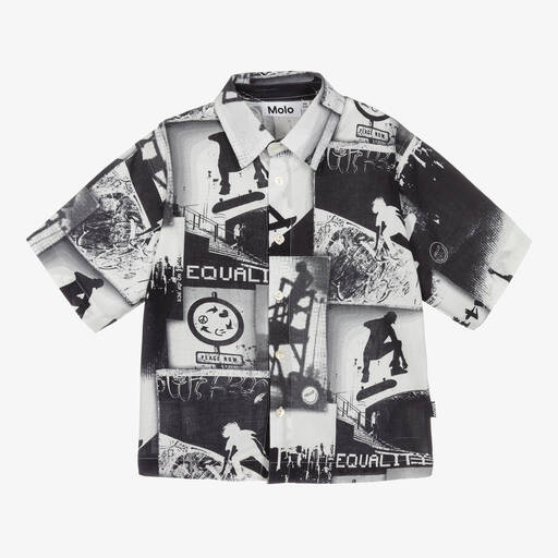 Molo-Boys Black & White Organic Cotton Shirt | Childrensalon Outlet