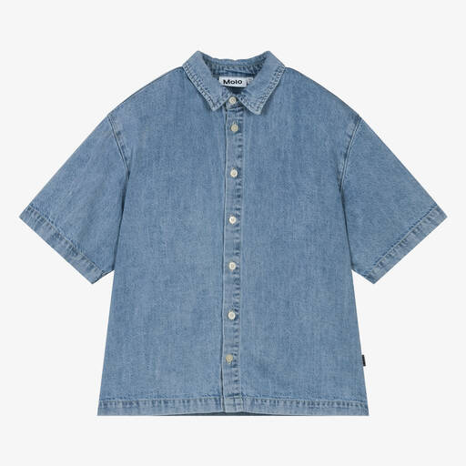 Molo-Boys Blue Bleached Denim Shirt | Childrensalon Outlet