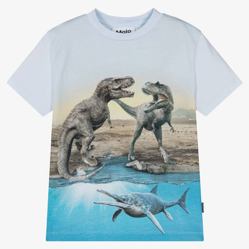 Molo-Blaues Baumwoll-T-Shirt mit Dinos | Childrensalon Outlet