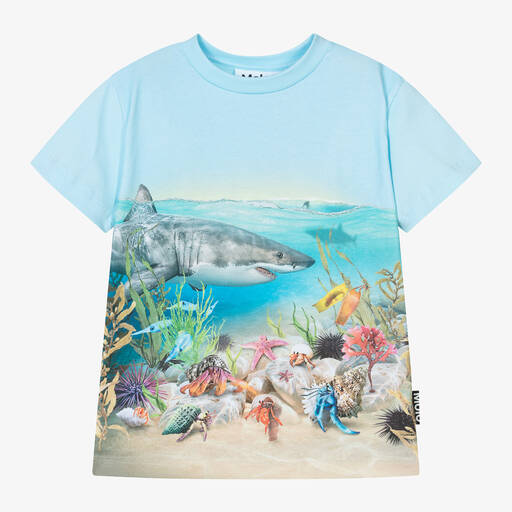 Molo-Boys Blue Cotton Sea Creatures T-Shirt | Childrensalon Outlet