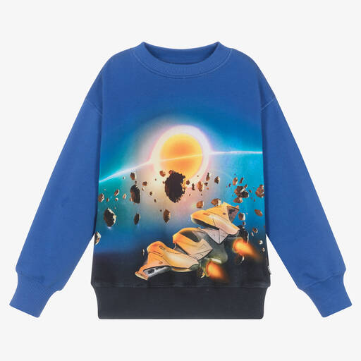 Molo-Boys Blue Cotton Space Sweatshirt | Childrensalon Outlet
