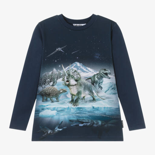 Molo-Boys Blue Dinosaur Long Sleeve Top | Childrensalon Outlet