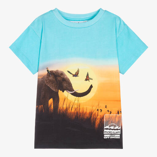 Molo-Boys Blue Elephant Print T-Shirt | Childrensalon Outlet