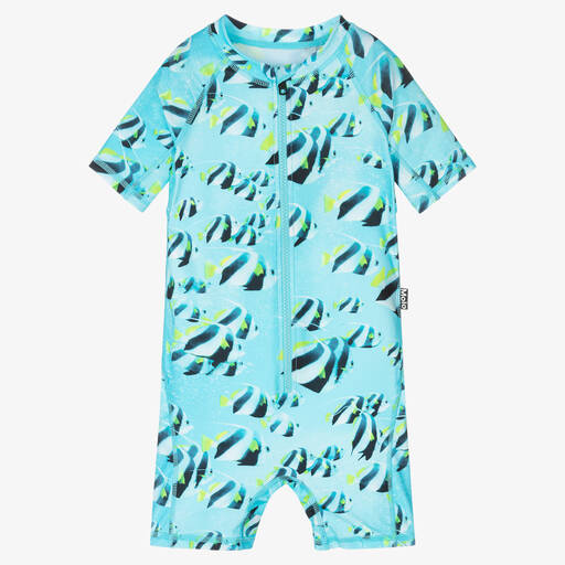 Molo-Boys Blue Fish Print Sun Suit (UPF 50+) | Childrensalon Outlet