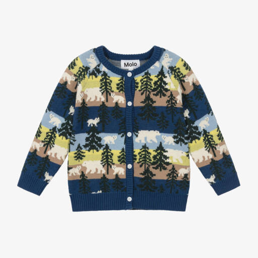 Molo-Boys Blue Forest Knit Cardigan | Childrensalon Outlet