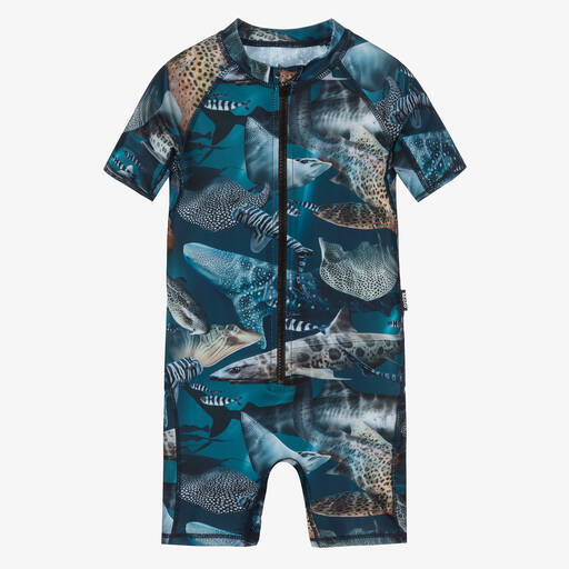 Molo-Boys Blue Shark Sun Suit (UPF50+) | Childrensalon Outlet