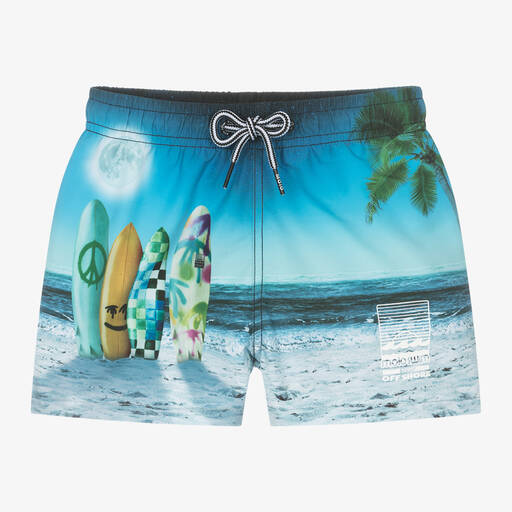 Molo-Boys Blue Surf Print Swim Shorts (UPF50+) | Childrensalon Outlet