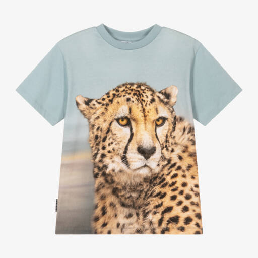 Molo-Boys Cheetah Cotton Tee in Blue | Childrensalon Outlet