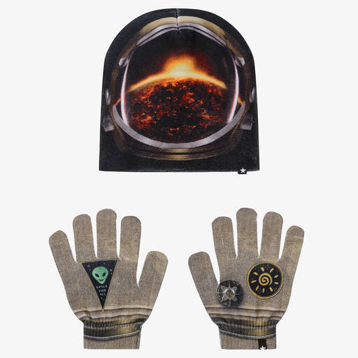 Molo-Set aus grünem Astronautenhelm und -handschuhen für Jungen | Childrensalon Outlet