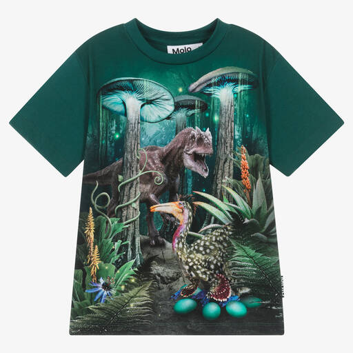Molo-Boys Green Cotton T-Rex Forest T-Shirt | Childrensalon Outlet
