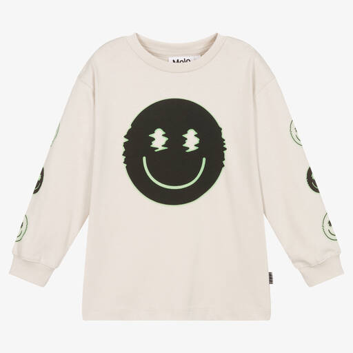 Molo-Boys Grey Cotton Smile Graphic Top | Childrensalon Outlet