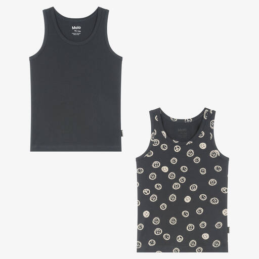 Molo-Boys Grey Cotton Smile Vests (2 Pack) | Childrensalon Outlet