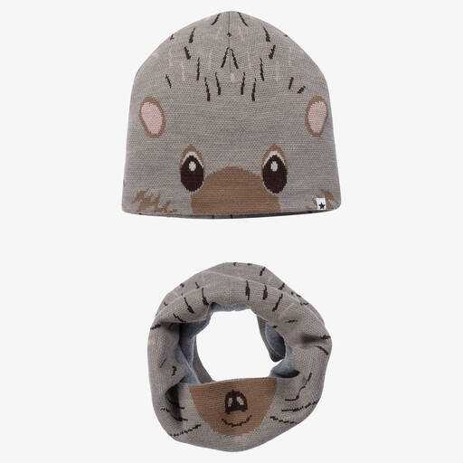 Molo-Boys Grey Wool Hedgehog Hat & Snood Set | Childrensalon Outlet