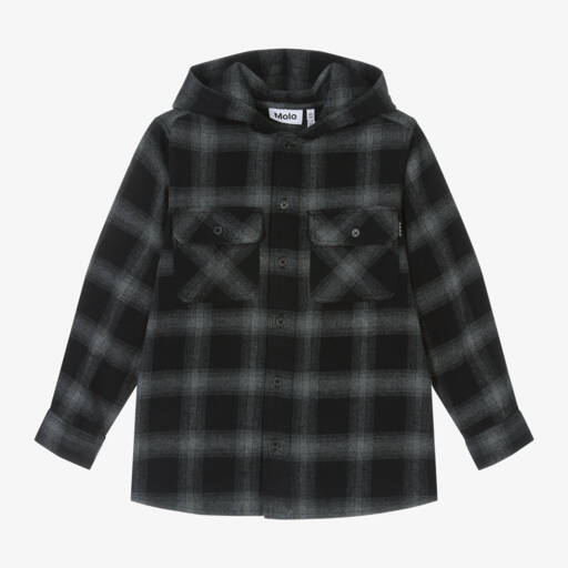 Molo-Boys Hooded Grey Check Shirt | Childrensalon Outlet