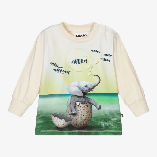 Molo-Кремовый топ со слоном для мальчиков | Childrensalon Outlet