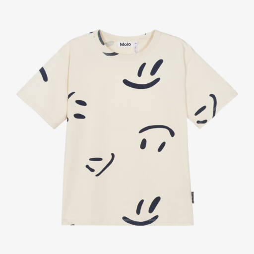 Molo-Boys Ivory Happy Face Tee | Childrensalon Outlet