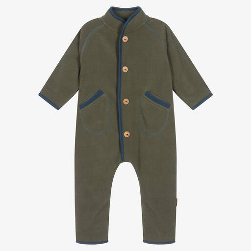 Molo-Boys Khaki Green Fleece Pramsuit  | Childrensalon Outlet