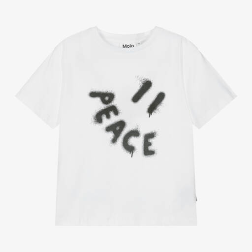 Molo-Boys Organic White Peace Tee | Childrensalon Outlet