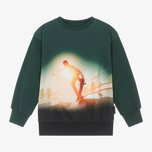 Molo-Boys Skateboard Graphic Green Sweatshirt | Childrensalon Outlet
