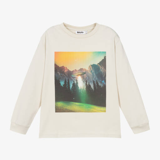 Molo-Boys UFO Beige Cotton Top | Childrensalon Outlet