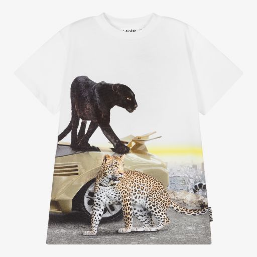 Molo-Boys White Cotton T-Shirt | Childrensalon Outlet