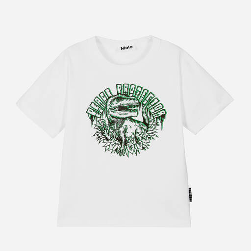Molo-Weißes Dino-Biobaumwoll-T-Shirt | Childrensalon Outlet